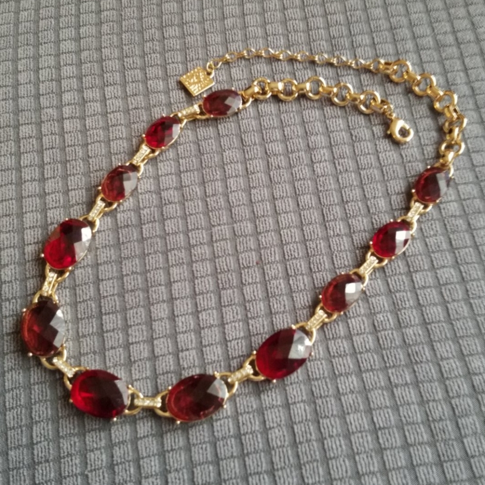 Anne Klein Costume Jewelry Necklace - Red and Gold